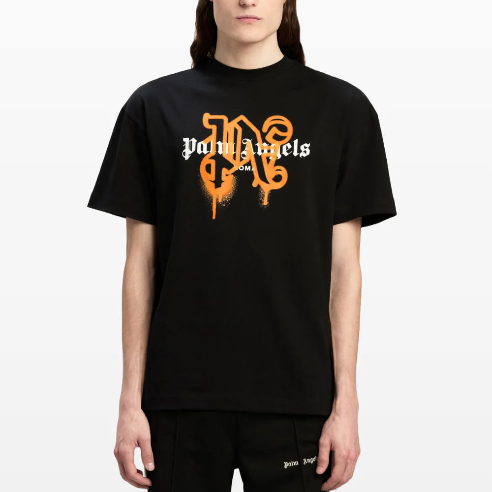 Palm Angels Roma Sprayed Monogram Logo T-Shirt - Black/Orange