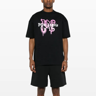 Palm Angels Miami Sprayed Monogram Logo T-Shirt - Black/Pink