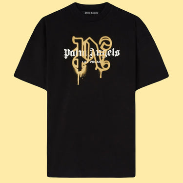 Palm Angels Las Vegas Sprayed Monogram Logo T-Shirt - Black/Gold