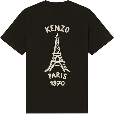 Black t-shirt with white Eiffel Tower design and 'Kenzo Paris 1970' text on a white background