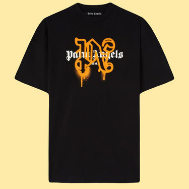 Palm Angels Roma Sprayed Monogram Logo T-Shirt - Black/Orange