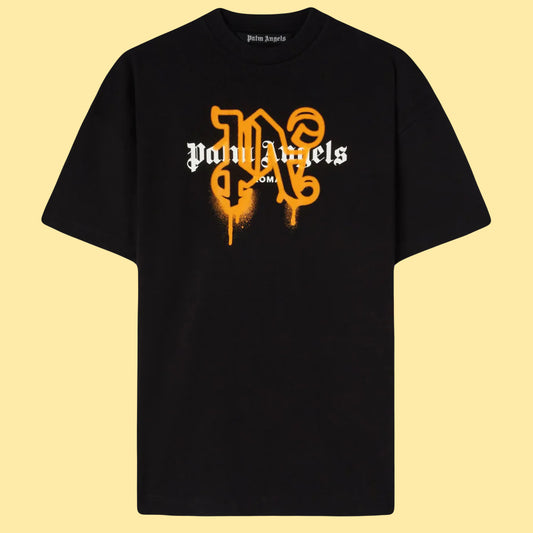 Palm Angels Roma Sprayed Monogram Logo T-Shirt - Black/Orange