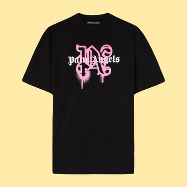 Palm Angels Miami Sprayed Monogram Logo T-Shirt - Black/Pink