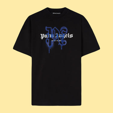 Palm Angels New York Sprayed Monogram Logo T-Shirt - Black/Blue