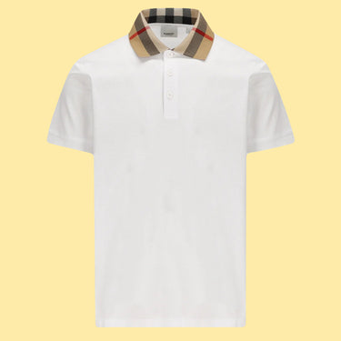 Burberry Checkered Short Sleeve Polo Shirt - White
