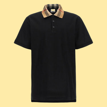 Burberry Checkered Short Sleeve Polo Shirt - Black