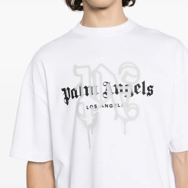 Palm Angels Los Angeles Sprayed Monogram Logo T-Shirt - Black/White
